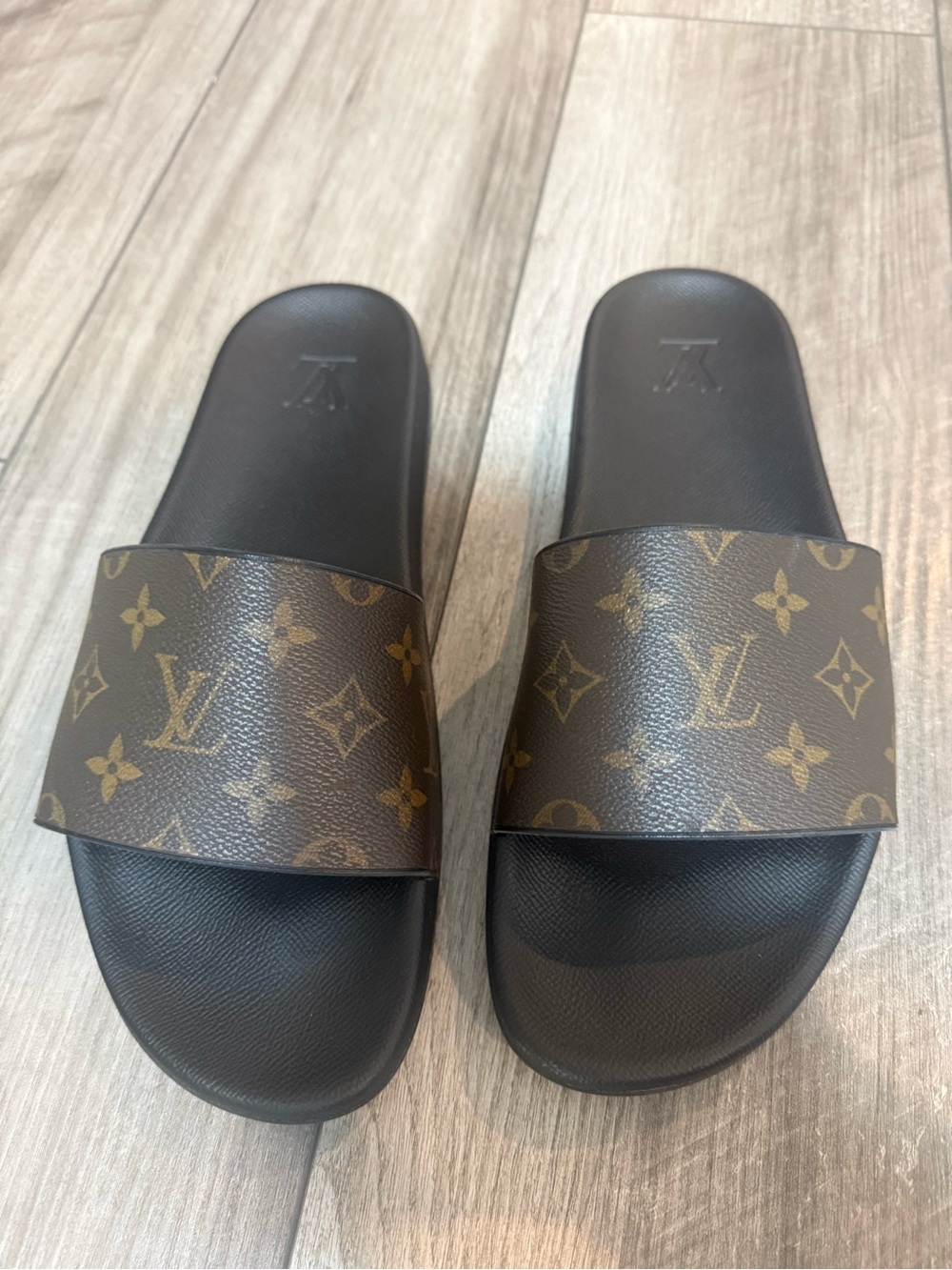 Louis Vuitton Brown & Black Monogram Slide Sandals